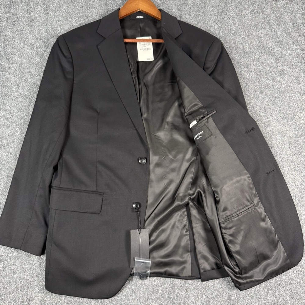 💼 NWT Nordstrom Wool Blend Suit Jacket Blazer Mens 40R Black Stretch Trim Fit